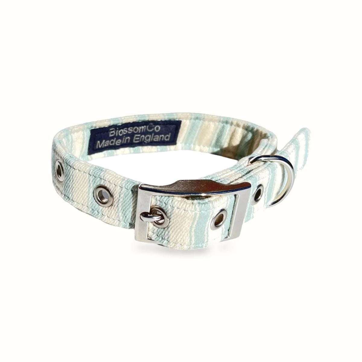 Hartland Pale Green Ticking Dog Collar — BlossomCo