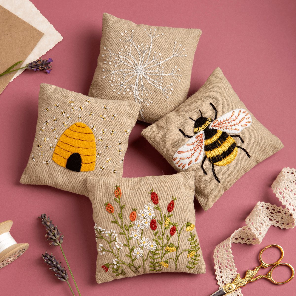 Linen Lavender Bags Embroidery Kit, Bees — Corinne Lapierre