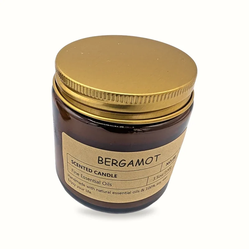 Bergamot scented jar candle in amber glass, 100g