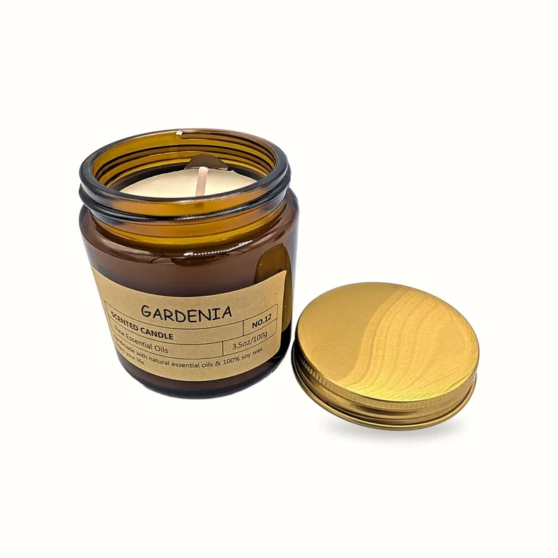 Gardenia scented jar candle in amber glass, 100g