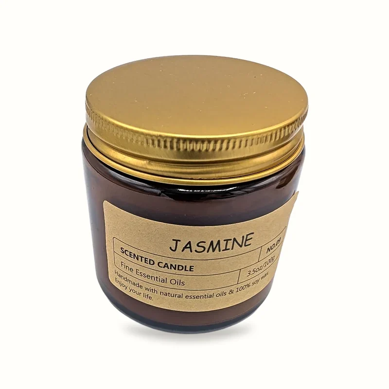 Jasmine scented jar candle in amber glass, 100g