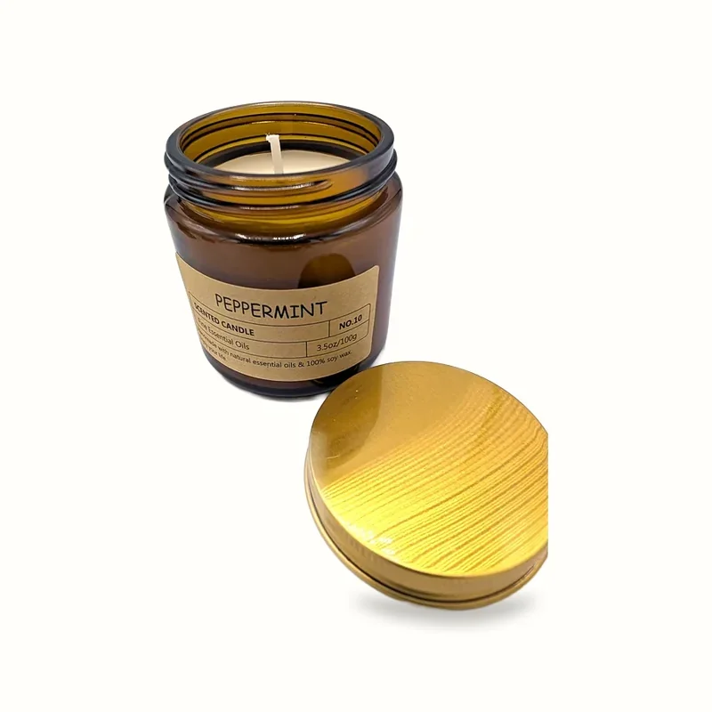 Peppermint scented jar candle in amber glass, 100g