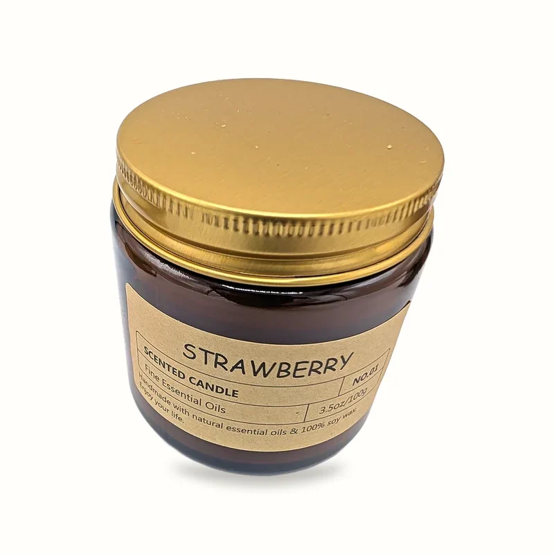 Strawberry scented jar candle in amber glass, 100g