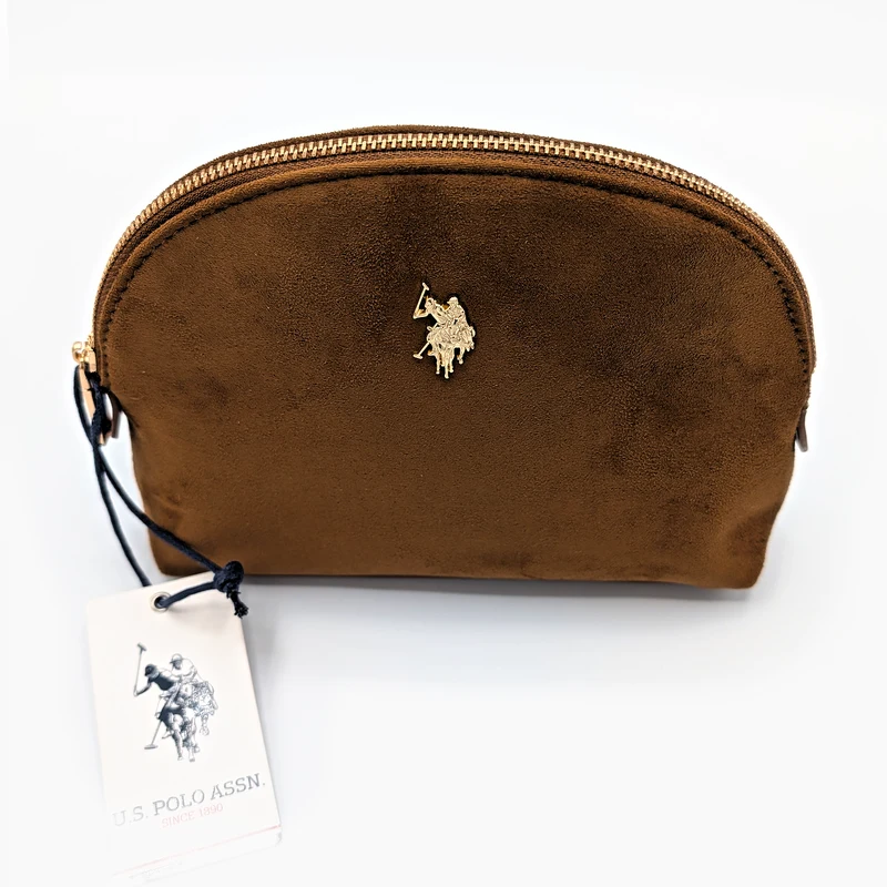 Tan suede-effect make-up bag — U.S. Polo Assn.