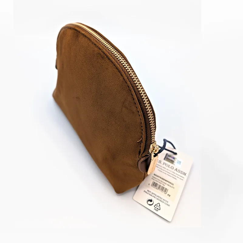 Tan suede-effect make-up bag — U.S. Polo Assn.