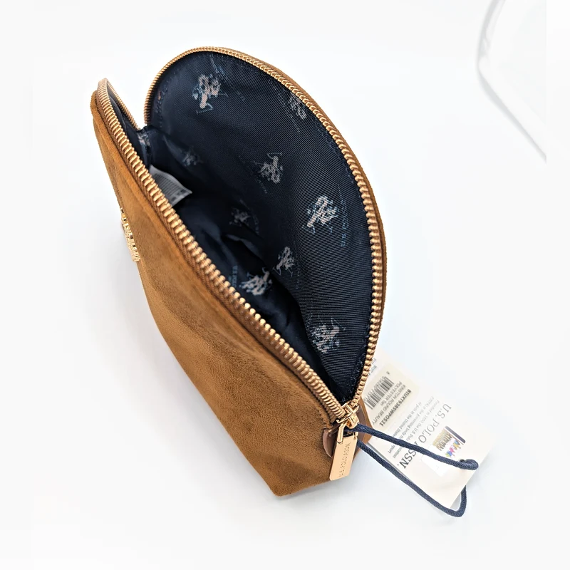 Tan suede-effect make-up bag — U.S. Polo Assn.