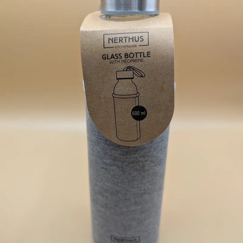 Nerthus Glass Travel Bottle with Neoprene Sleeve — 600ml