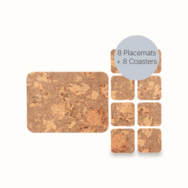 Natural Cork Placemats and Coasters, rectangular, set of eight — LIGA