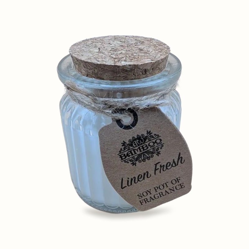 Bamboo Linen Fresh Soy Pot Candle — Ribbed Glass and Cork
